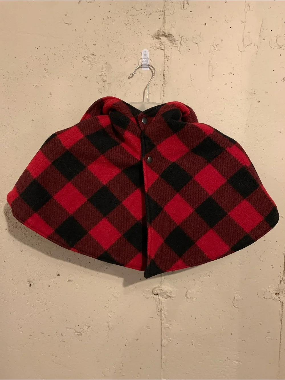 Kids Hooded Buffalo Plaid Cape in Red and Black